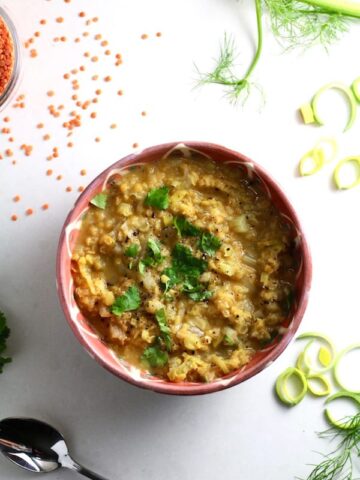 Red Lentil Soup with Leek Fennel and Celery Heart