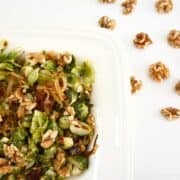Roasted Brussels Sprouts with Caramelized Onion, Dates and Walnuts