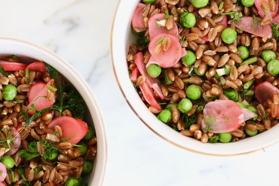 Herbed Spelt Berry Salad with Peas and Pickled Radishes