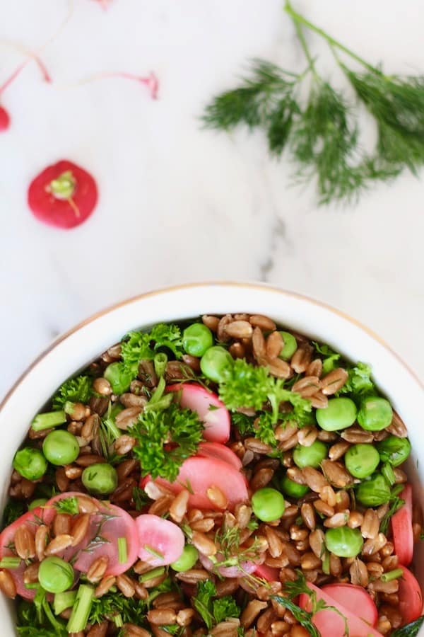 Herbed Spelt Berry Salad with Peas and Pickled Radishes